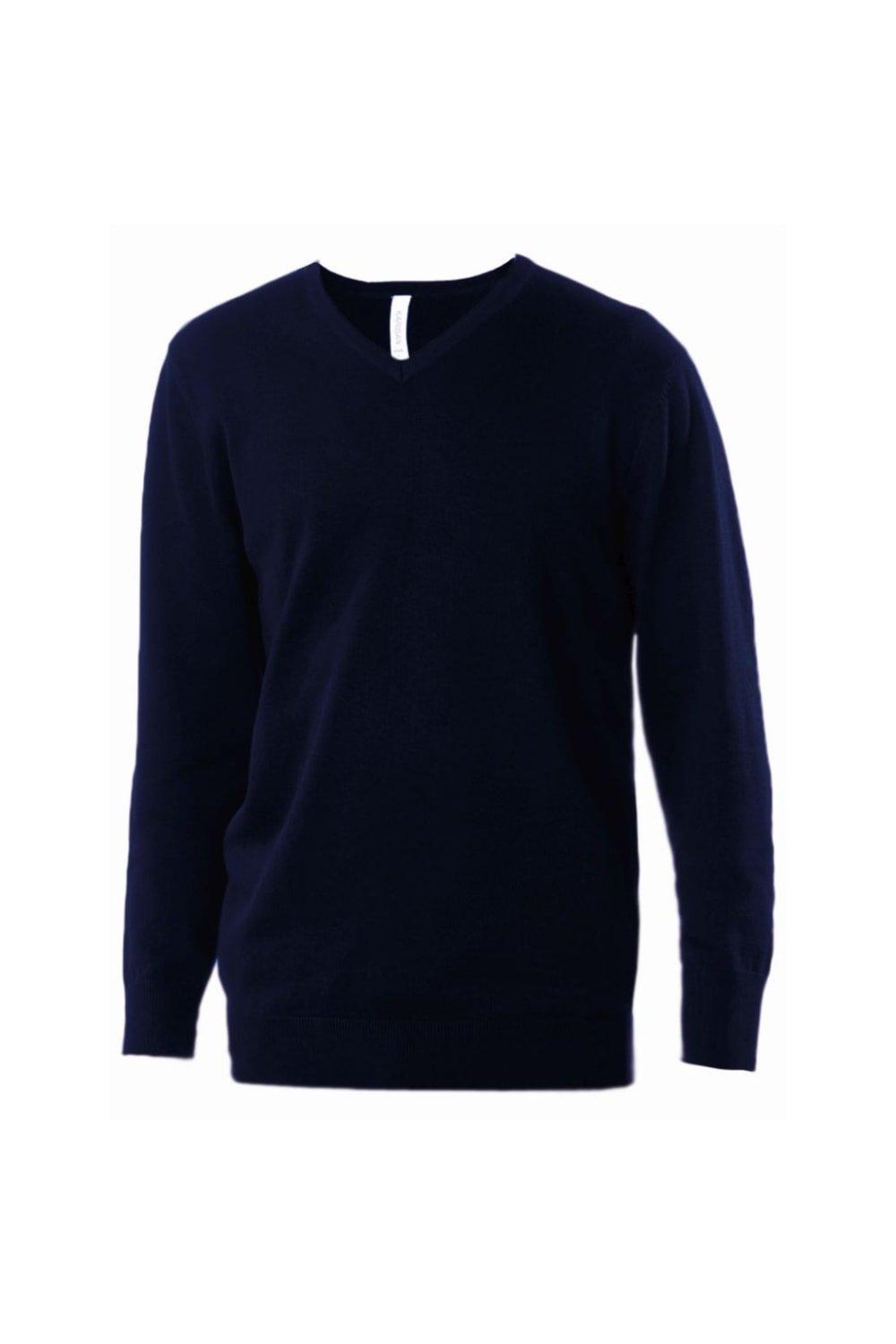 Хлопковый акриловый свитер с V-образным вырезом Kariban, темно-синий