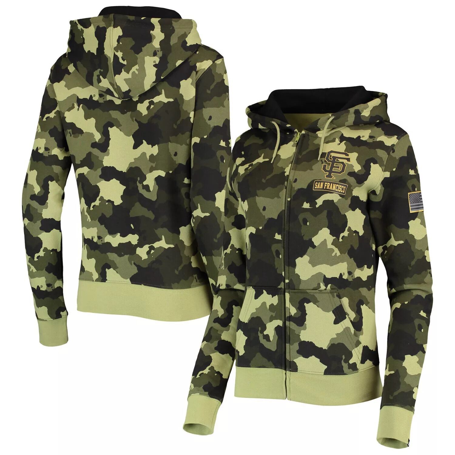

Женская камуфляжная толстовка с молнией во всю длину New Era Green San Francisco Giants 2022 MLB Armed Forces Day New Era