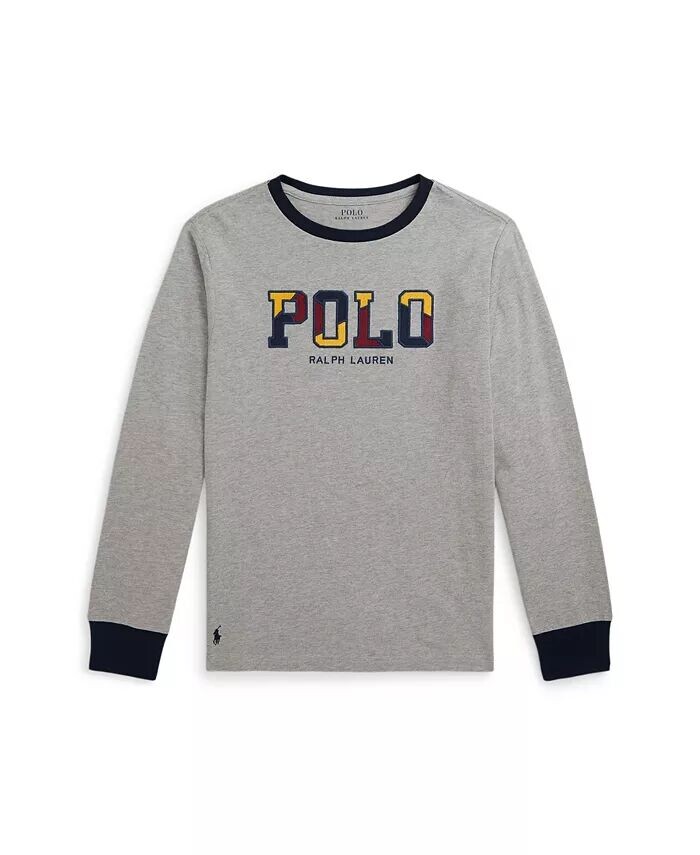 

Вельветовая хлопковая футболка с длинными рукавами и логотипом Big Boys Polo Ralph Lauren, серый