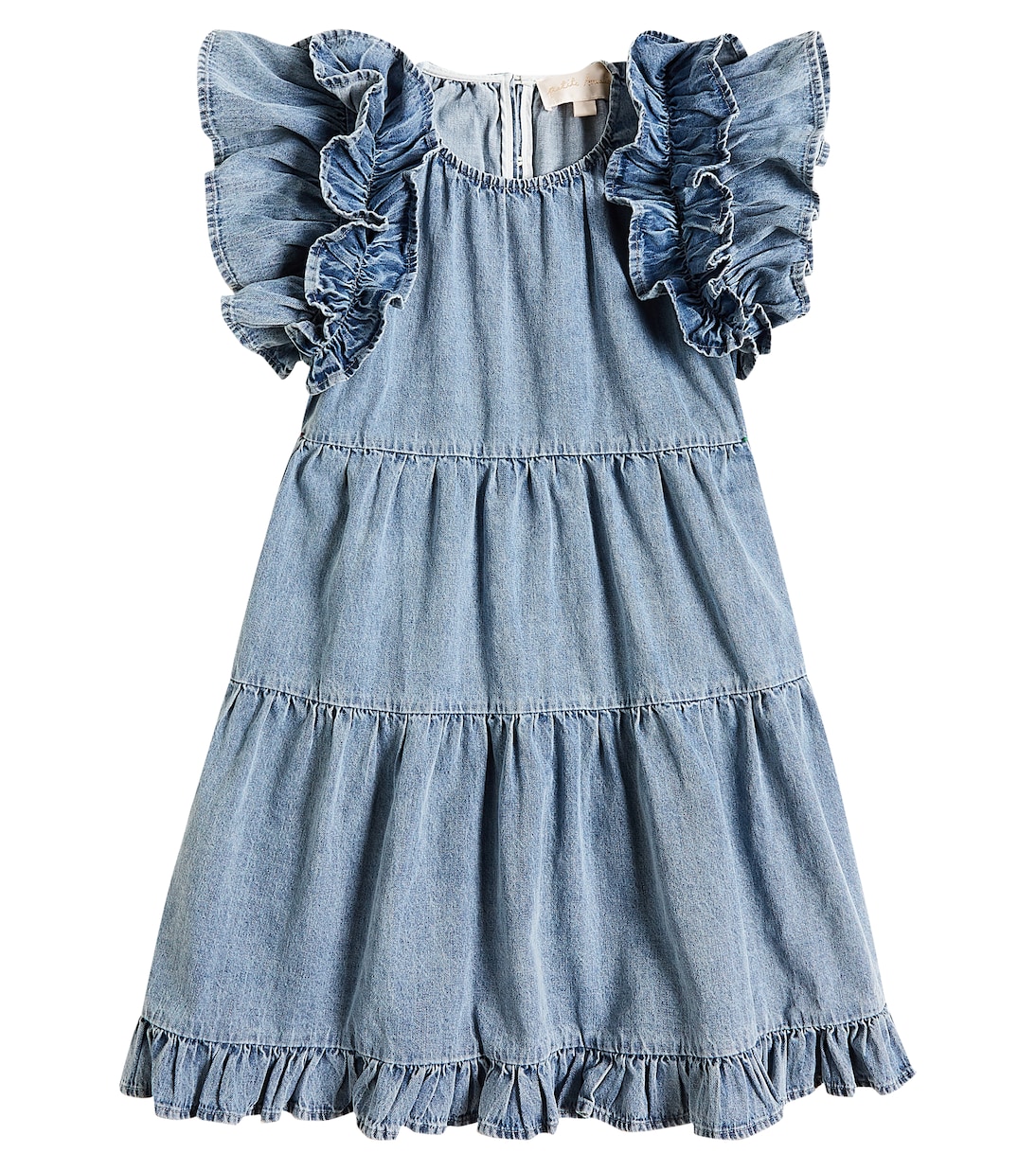 Платье из хлопкового шамбре с оборками Petite Amalie, синий платье из тюля с вышивкой petite amalie синий