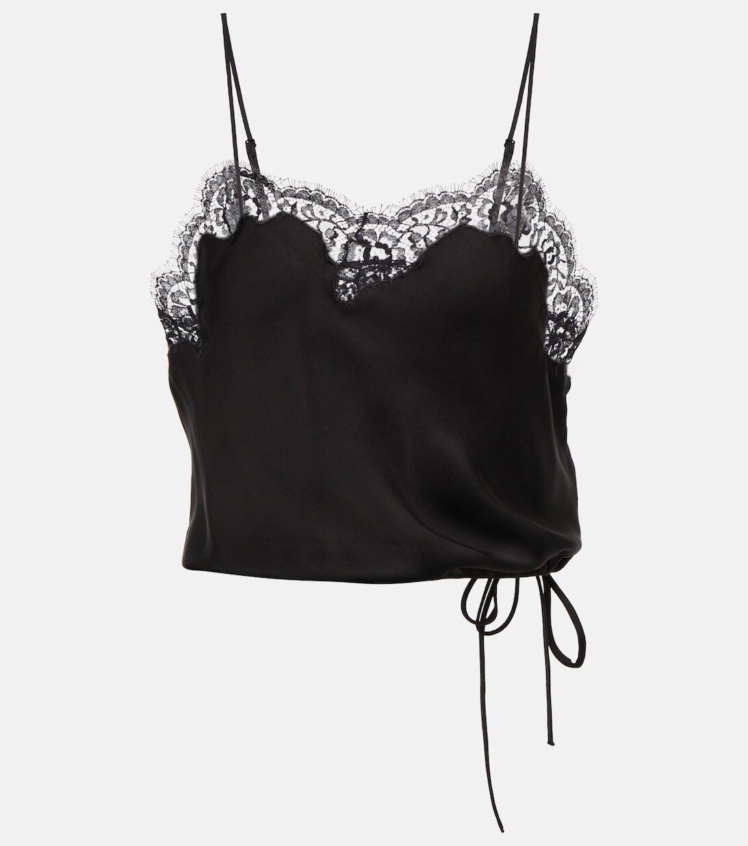 

Кружевной шелковый укороченный топ SAINT LAURENT, черный