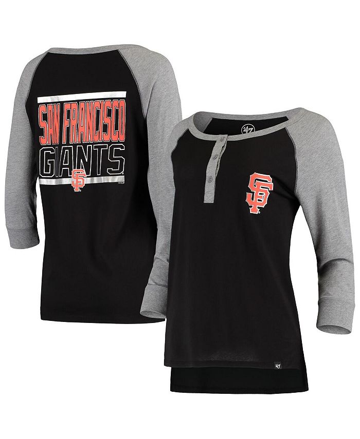 

Черная женская футболка San Francisco Giants из фольги Henley Raglan с рукавами 3/4 '47 Brand, черный