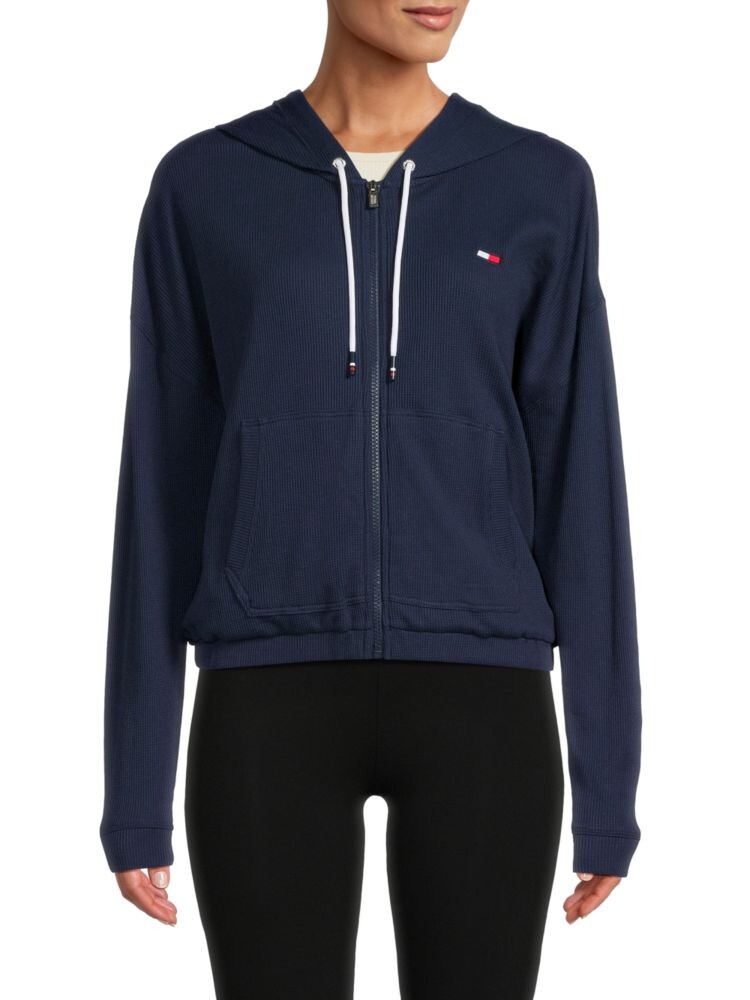

Толстовка с вафельным узором на молнии спереди Tommy Hilfiger, темно-синий