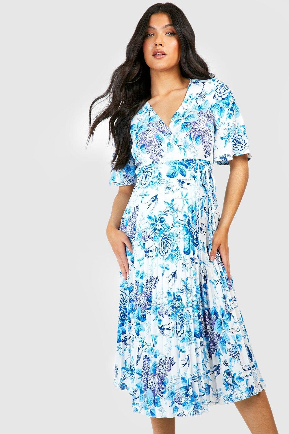 

Плиссированное платье с запахом и цветочным принтом для беременных boohoo, синий