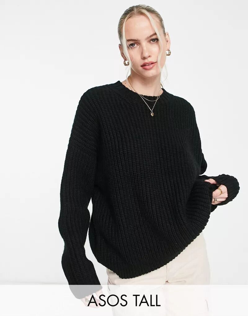 

Черный объемный джемпер с круглым вырезом ASOS DESIGN Tall