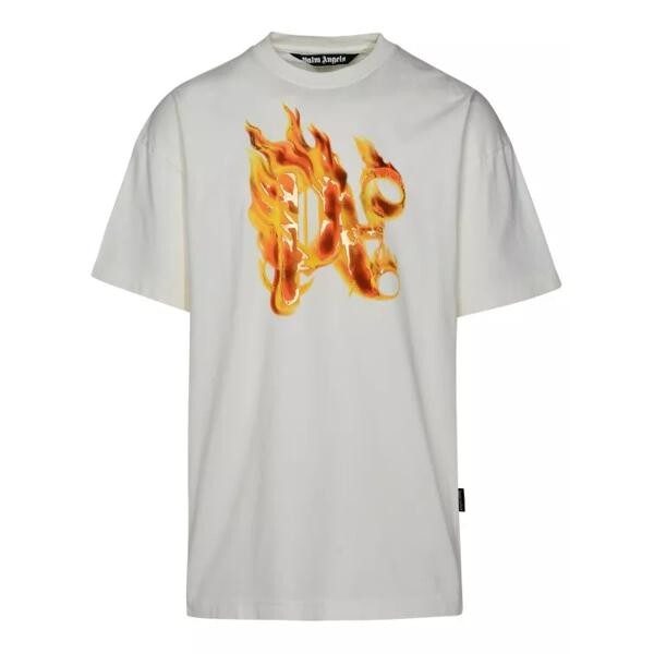 

Футболка burning monogram cotton t-shirt Palm Angels, белый