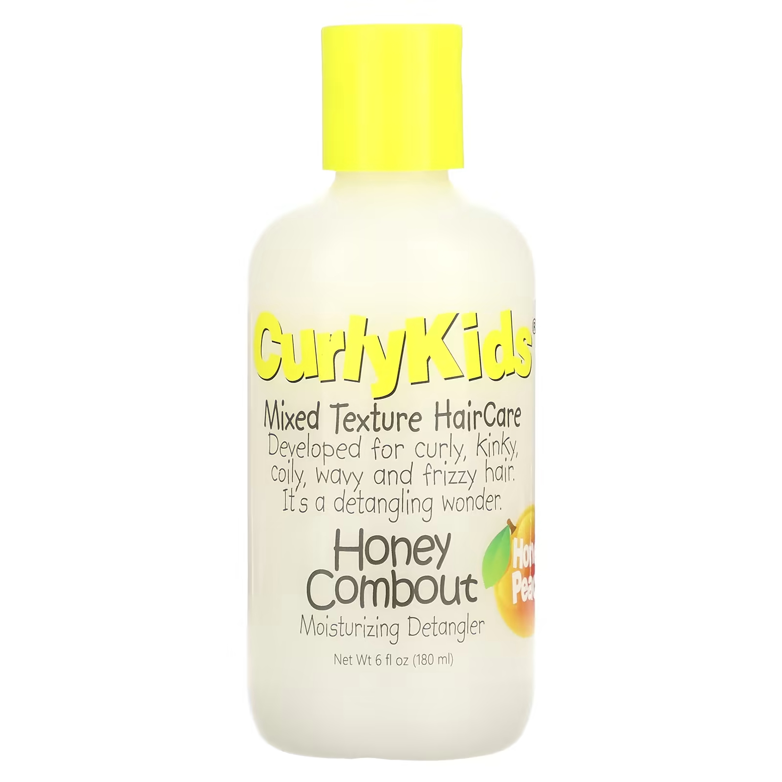 CurlyKids Honey Combout Увлажняющее средство для расчесывания волос Honey Peach, 6 жидких унций (180 мл) curlykids уход за волосами смешанной текстуры гель для вьющихся волос контроль легкости 170 г 6 унций