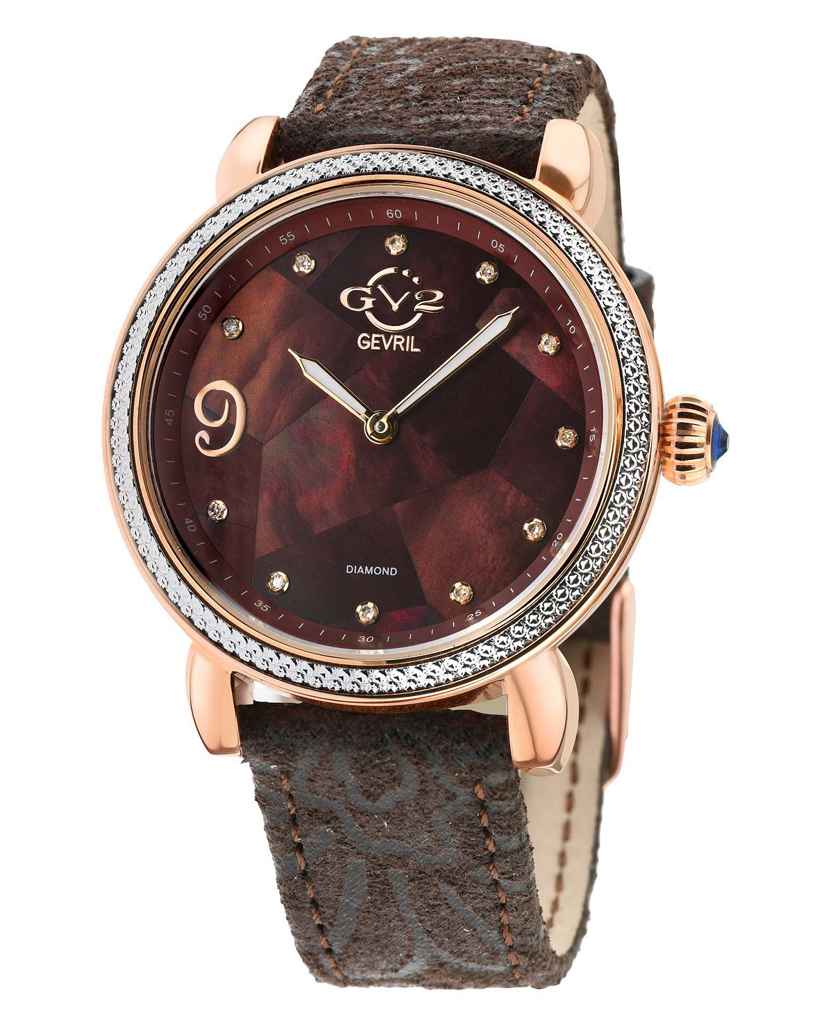цена Женские швейцарские кварцевые коричневые кожаные часы Ravenna с цветочным принтом 37 мм GV2 by Gevril, коричневый