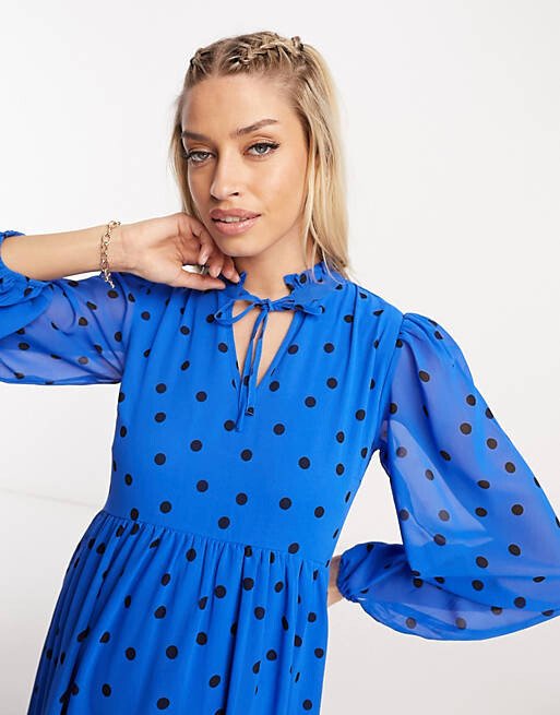 

Синее ярусное свободное платье миди в горошек Wednesday's Girl Maternity, Синий