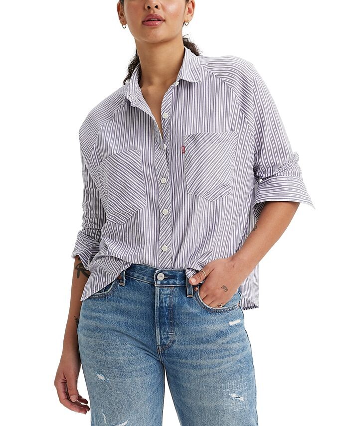 

Женская хлопковая рубашка реглан с длинными рукавами Harrison Levi's, синий
