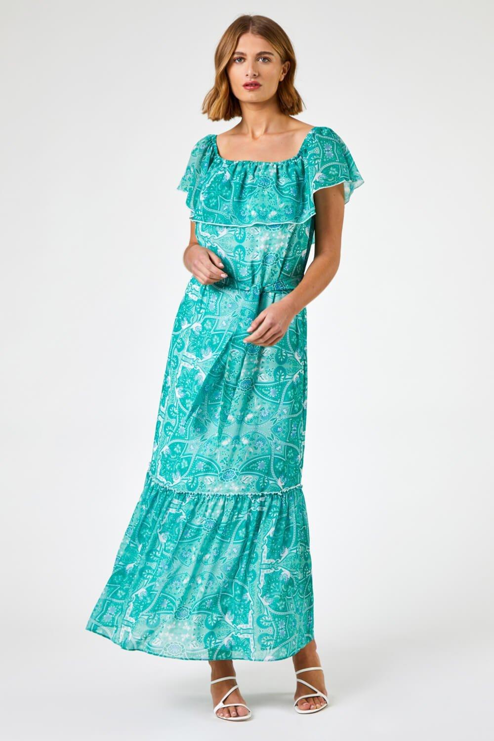 Многоярусное платье макси с принтом пейсли Roman, зеленый