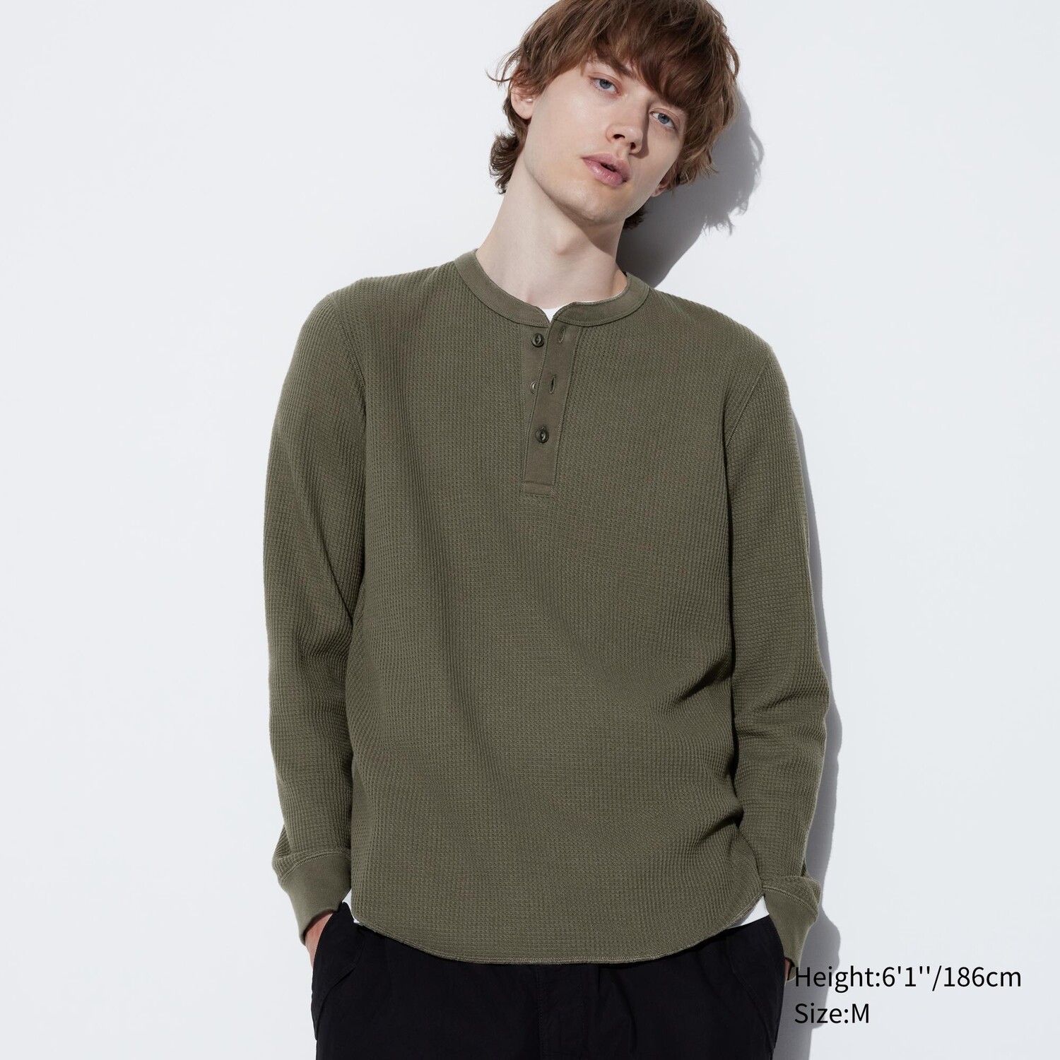 

Футболка Uniqlo с вырезом хенли, темно-зеленый