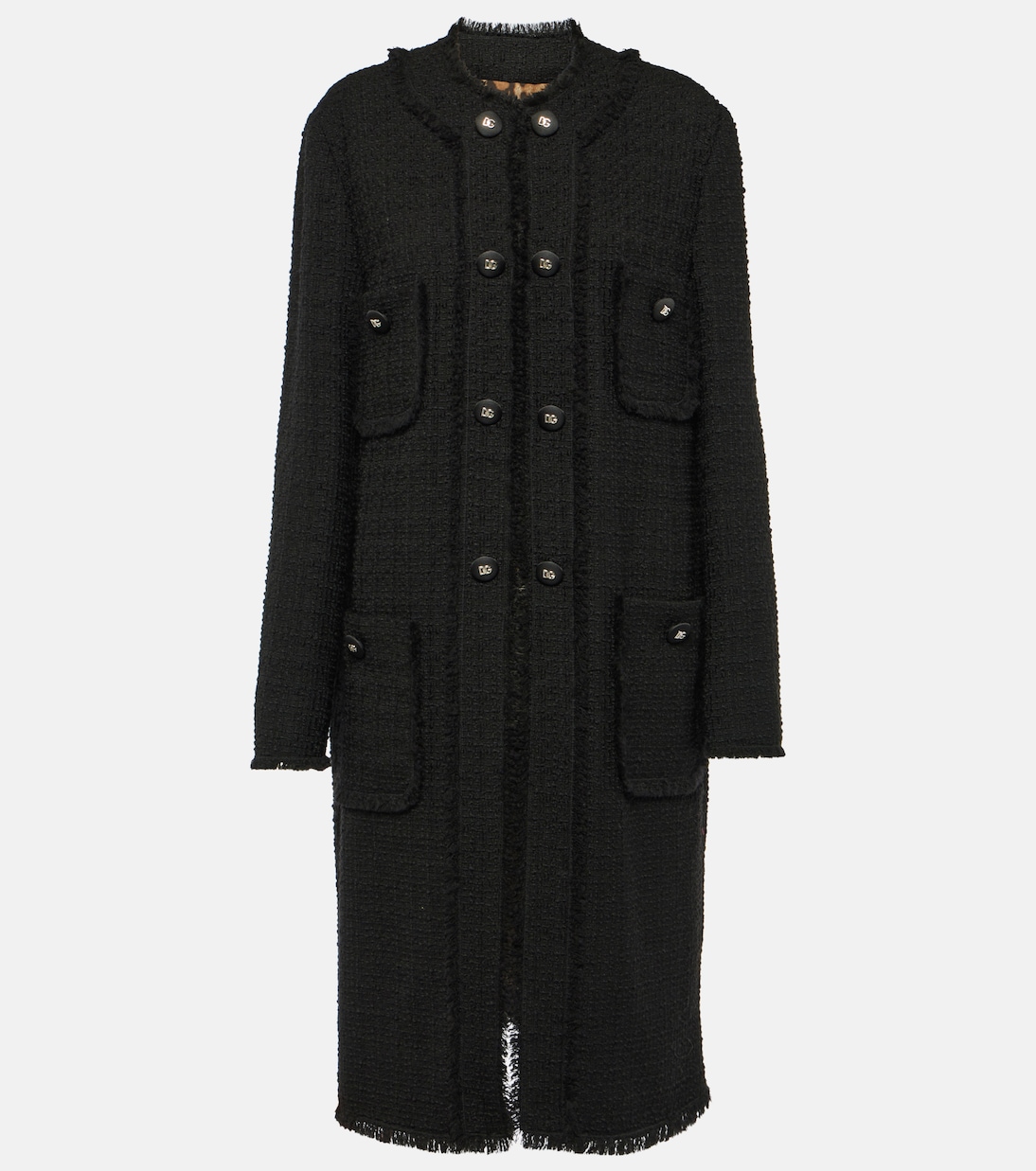 Твидовое пальто с бахромой Dolce&Gabbana, черный