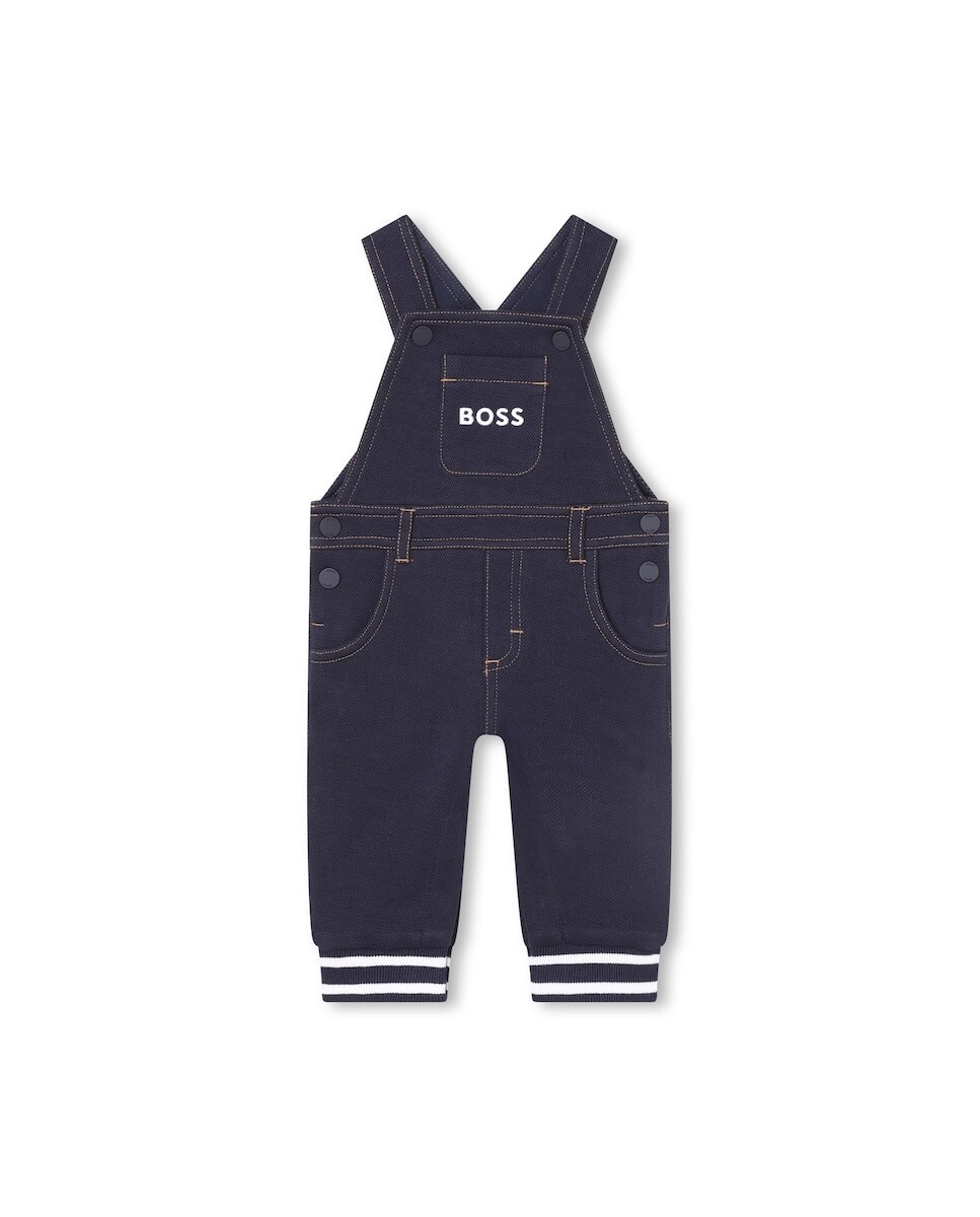 

Джинсовый комбинезон для мальчика с ребристым низом BOSS Kidswear, темно-синий