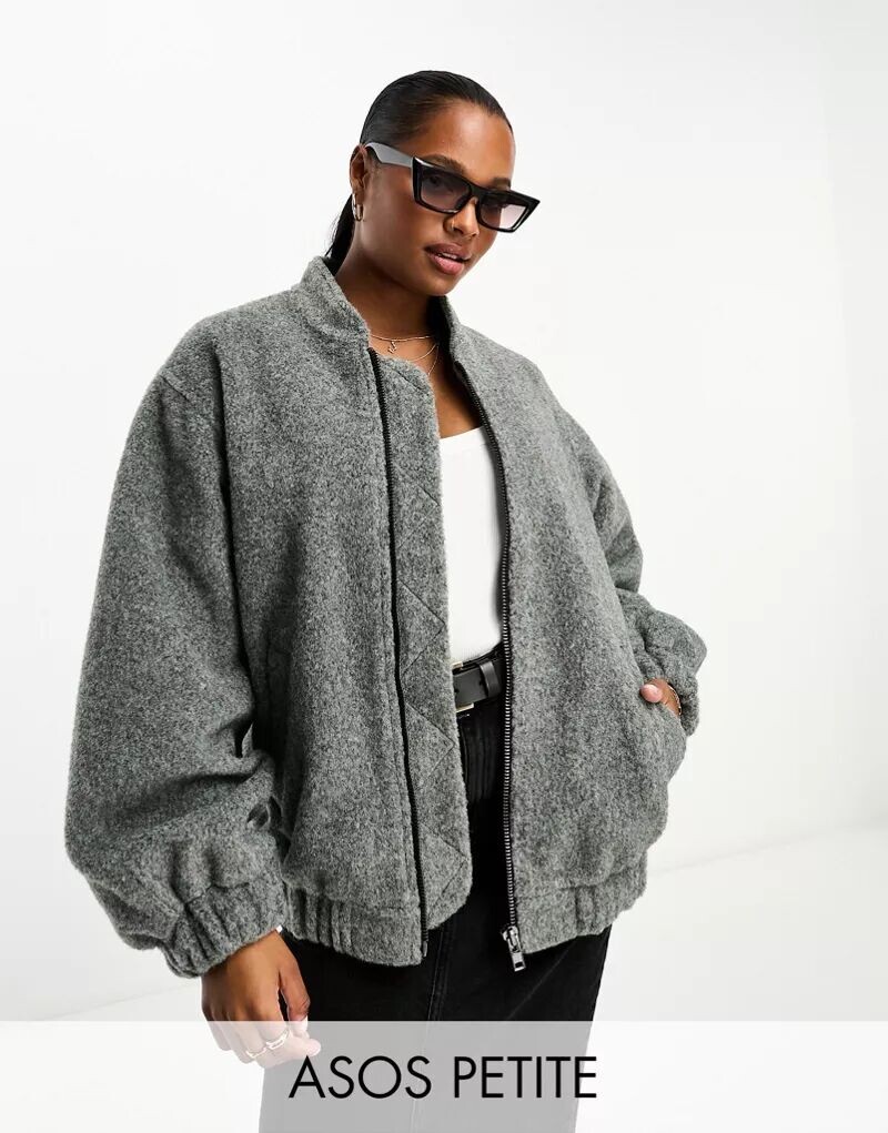 

Темно-серый бомбер с начесом ASOS DESIGN Petite