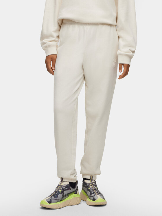 Спортивные штаны белого цвета свободного кроя Hugo, экрю