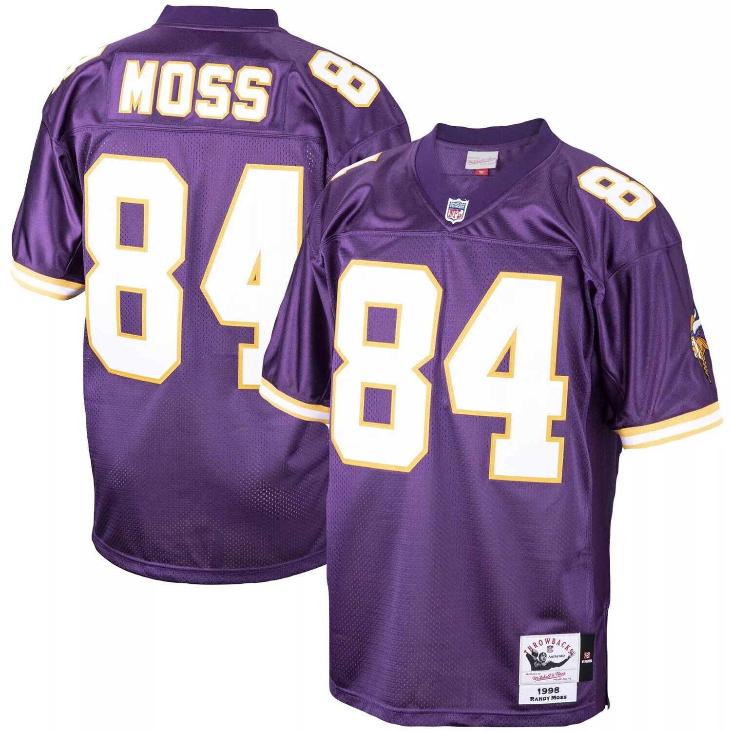 

Мужская футболка Mitchell & Ness Randy Moss Purple Minnesota Vikings 1998 Authentic Throwback игрока пенсионера