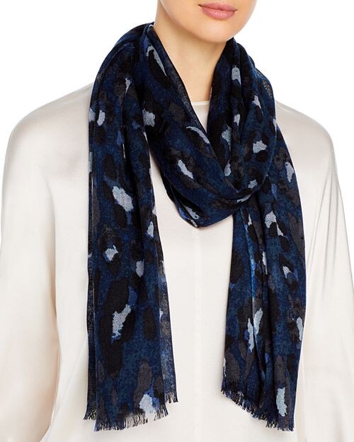 

Шерстяной шарф с леопардовым принтом Bloomingdale's, цвет Blue