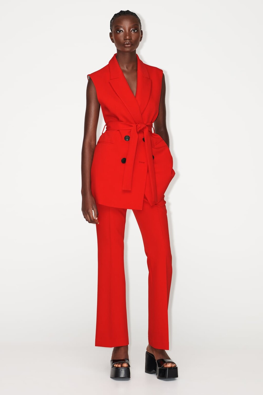 

Длинный жилет с поясом ZARA, красный
