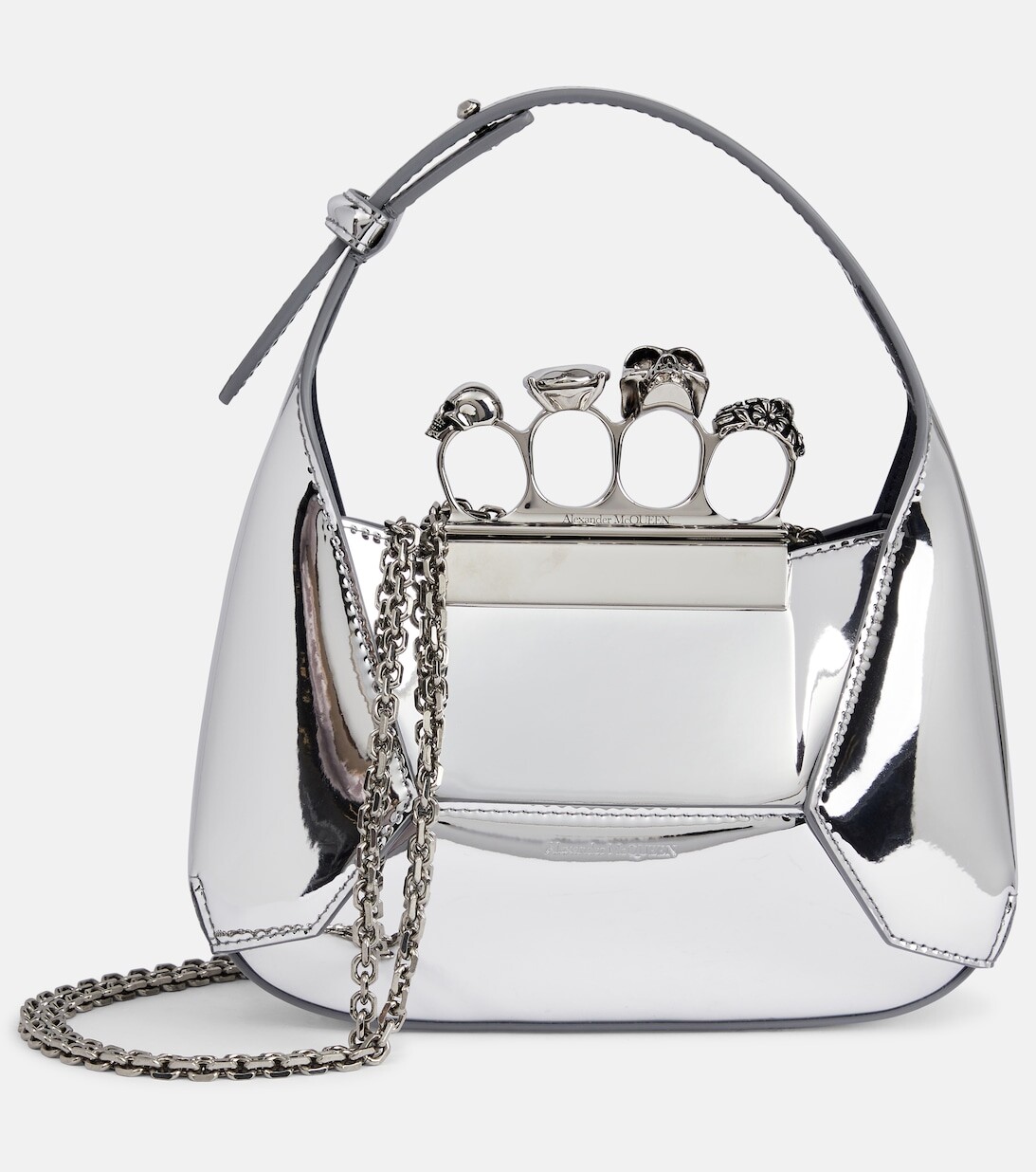 

Сумка-тоут из металлизированной кожи с драгоценными камнями Alexander McQueen, синий