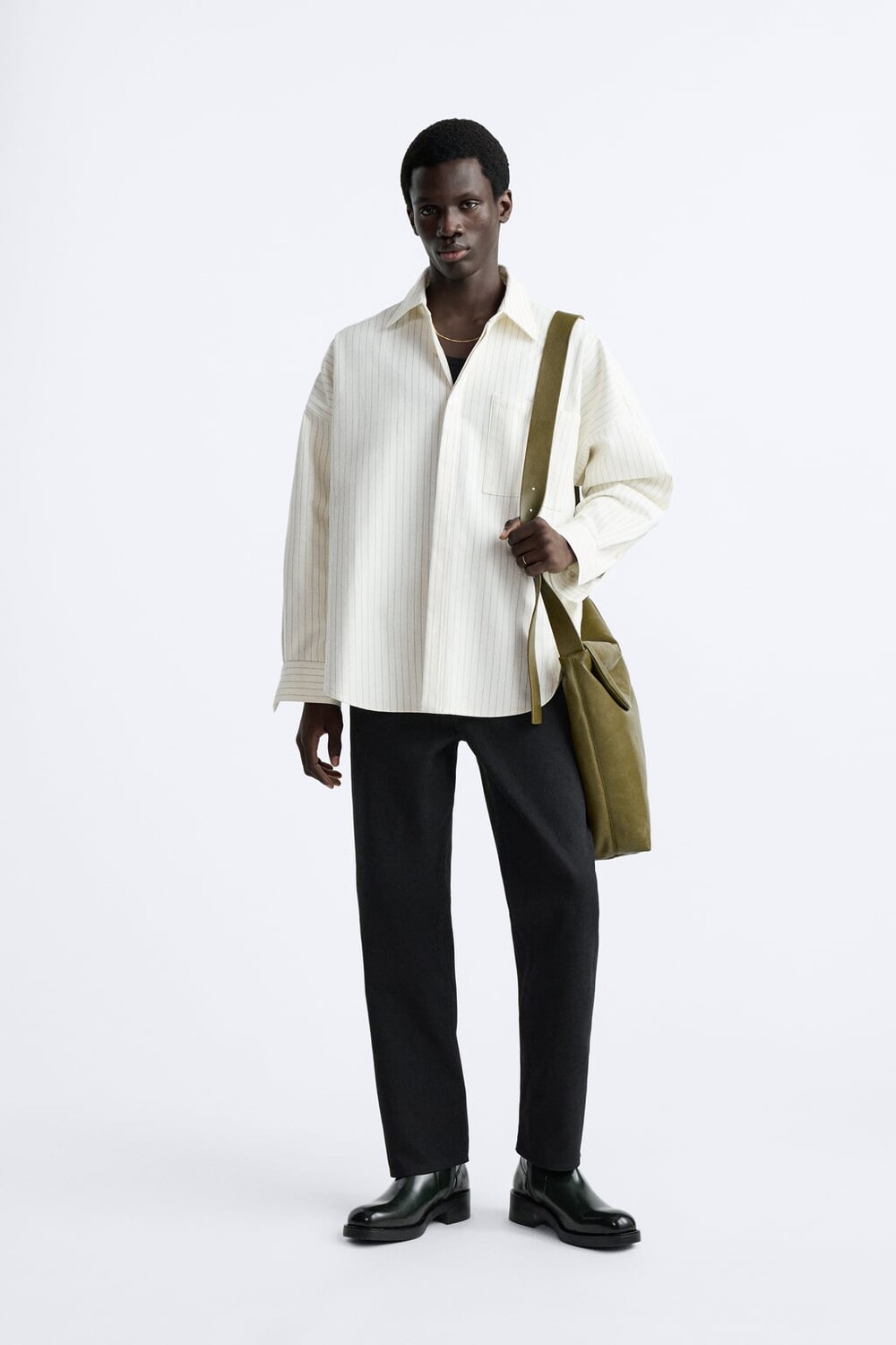 

Полосатая рубашка оверсайз ZARA, черный