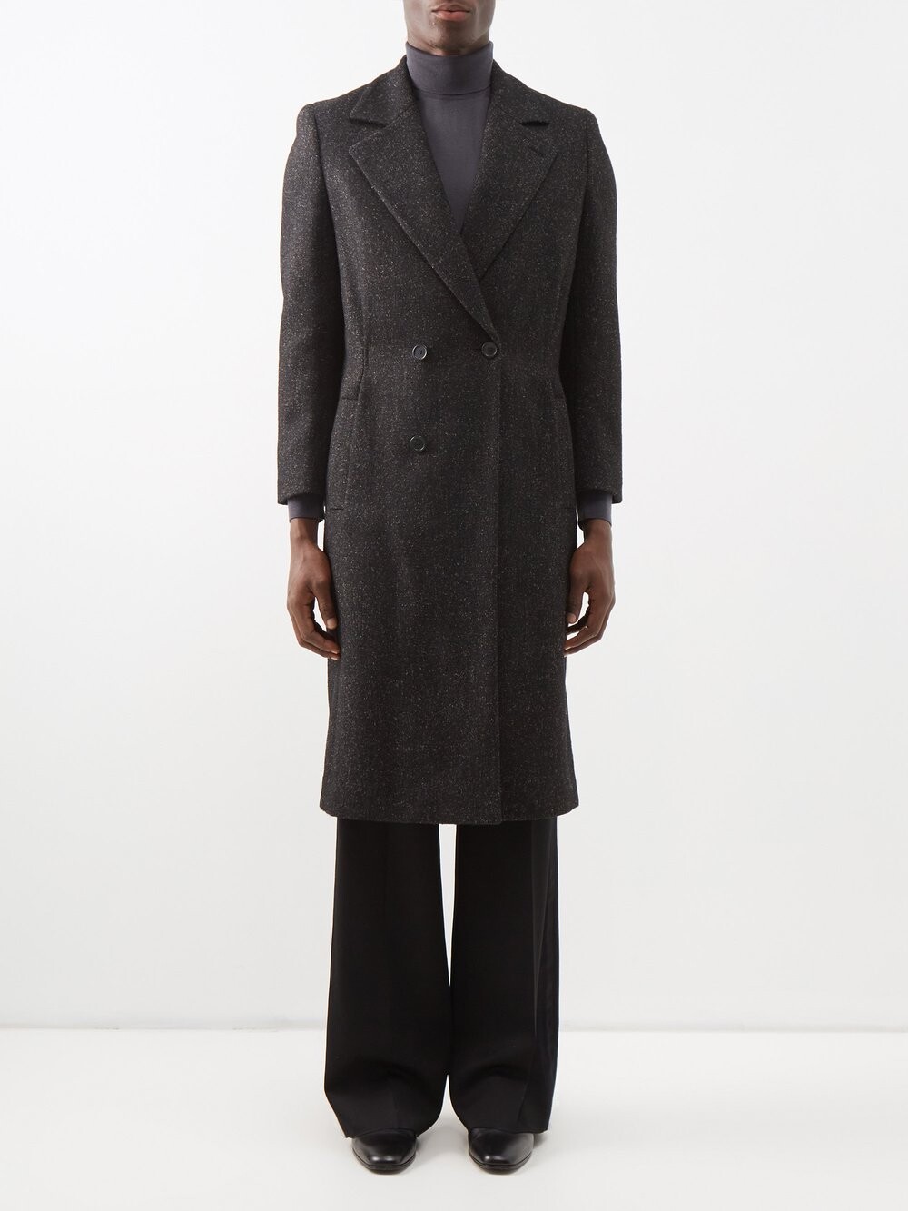 

Двубортное шерстяное пальто Saint Laurent, черный