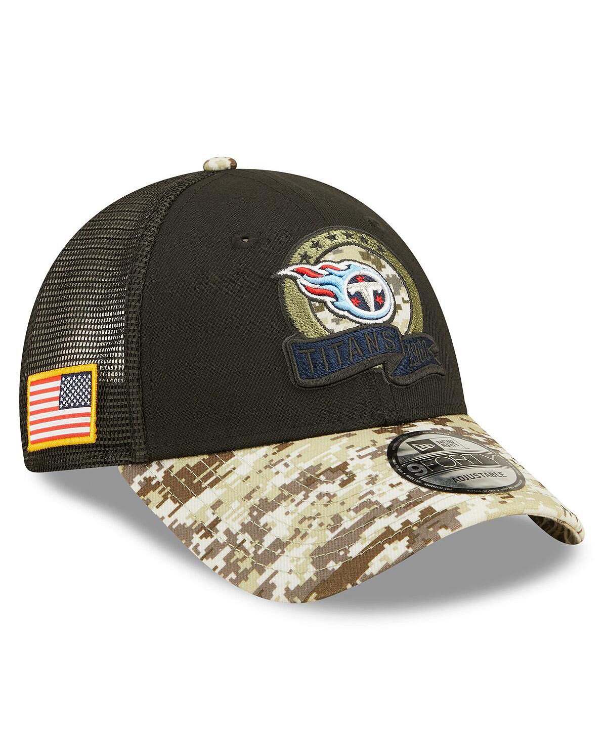 

Мужская черная камуфляжная кепка Tennessee Titans 2022 Salute To Service 9FORTY Snapback Trucker Hat New Era