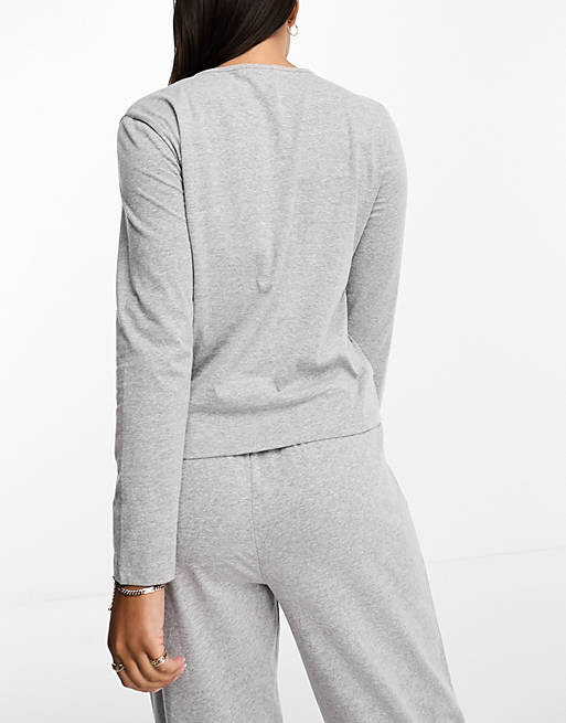 

Серый меланжевый хлопковый пижамный топ с длинными рукавами ASOS DESIGN mix & match