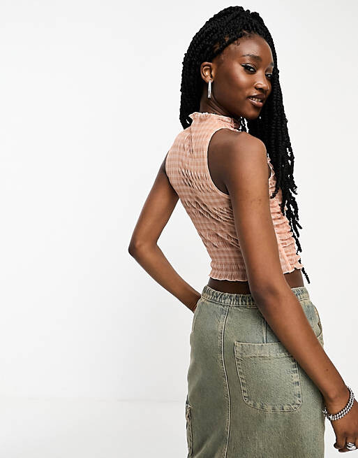 

Майка в мелкую клетку со сборками и сетчатым принтом ASOS DESIGN