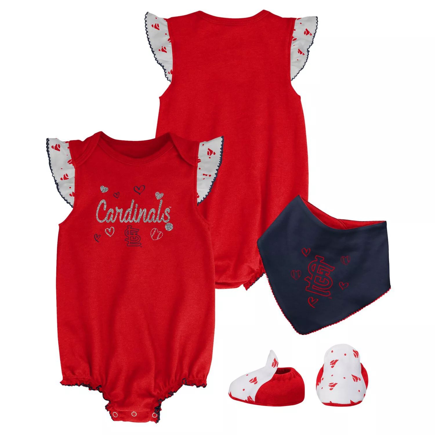 Красный комплект из трех частей боди St. Louis Cardinals для новорожденных и младенцев с нагрудником и пинетками Outerstuff