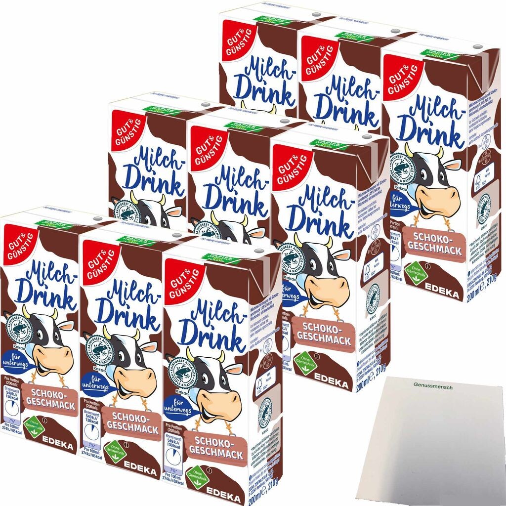 

Gut& Milk Drink Chocolate насыщенный шоколадный вкус с нежирным молоком и бумажными соломинками, упаковка 3 шт. (9x200 мл) + обычный блок USY