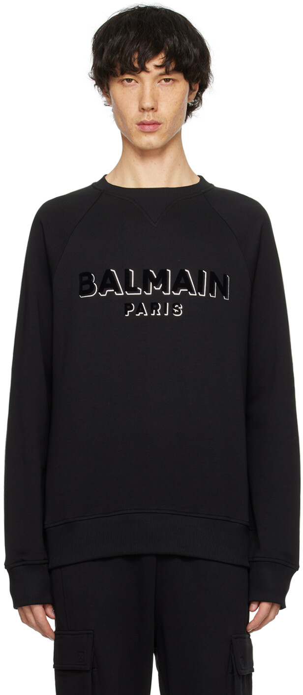 

Черный свитшот с флокированным эффектом металлик Balmain, цвет Noir/Noir
