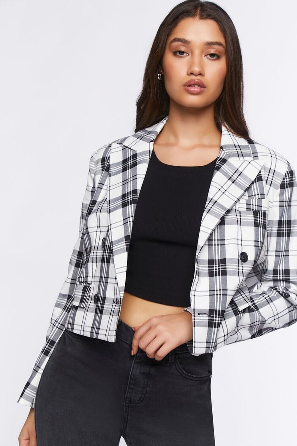 

Укороченный пиджак в клетку Forever 21, белый