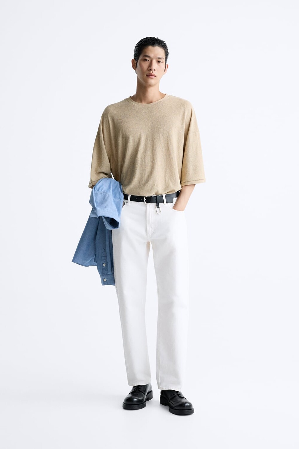 

Футболка oversize с отстрочкой ZARA, норковый