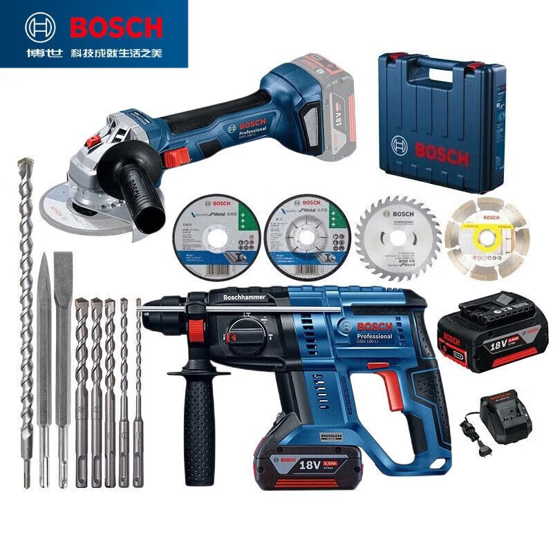 Перфоратор Bosch GDS18V-400 + шлифовальная машина, насадки