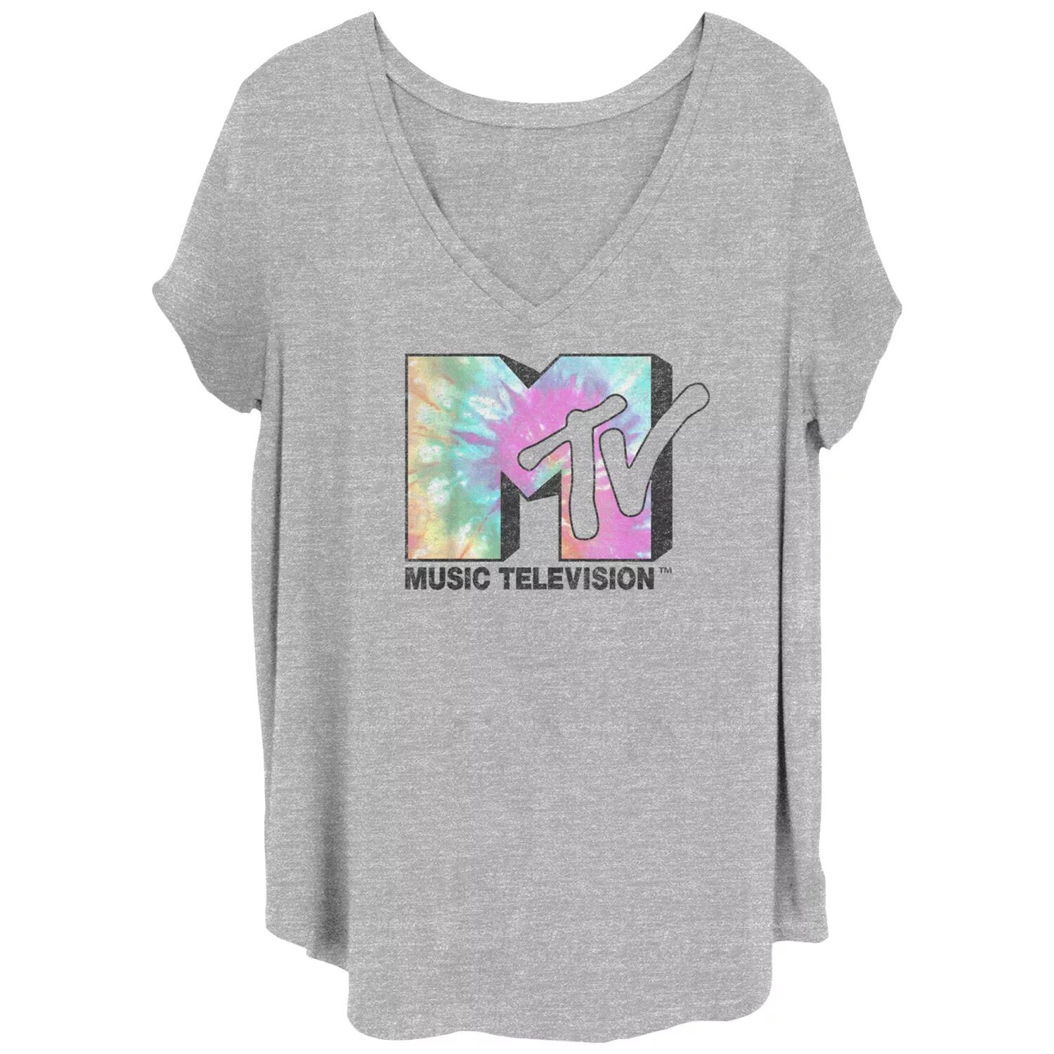 

Футболка больших размеров с логотипом MTV Tie Dye Logo 2 для юниоров и V-образным вырезом с графическим рисунком больших размеров Licensed Character