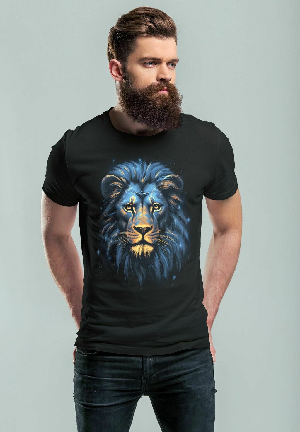 

Футболка с принтом LION ART ILLUSTRATION AUF P Neverless, цвет schwarz