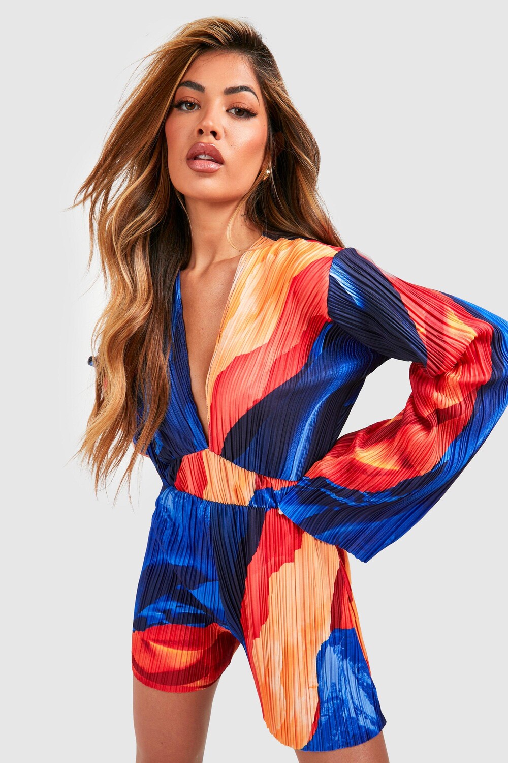 

Комбинезон с абстрактными плиссированными рукавами Boohoo, синий