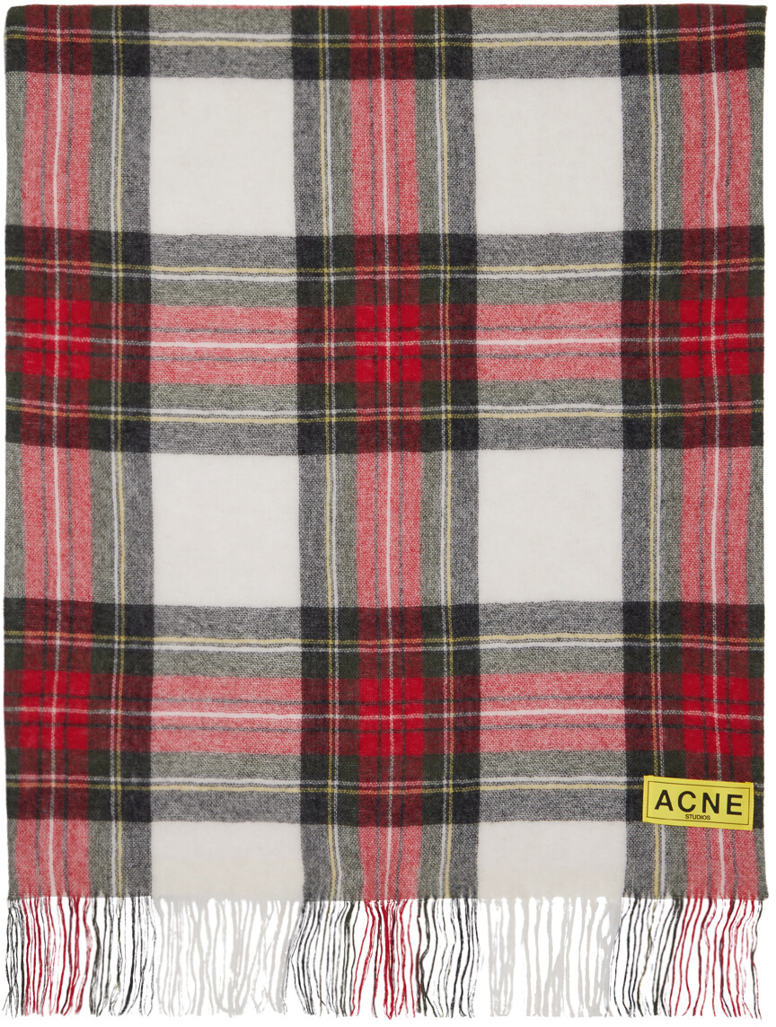 

Красно-белый шарф в клетку с бахромой Acne Studios