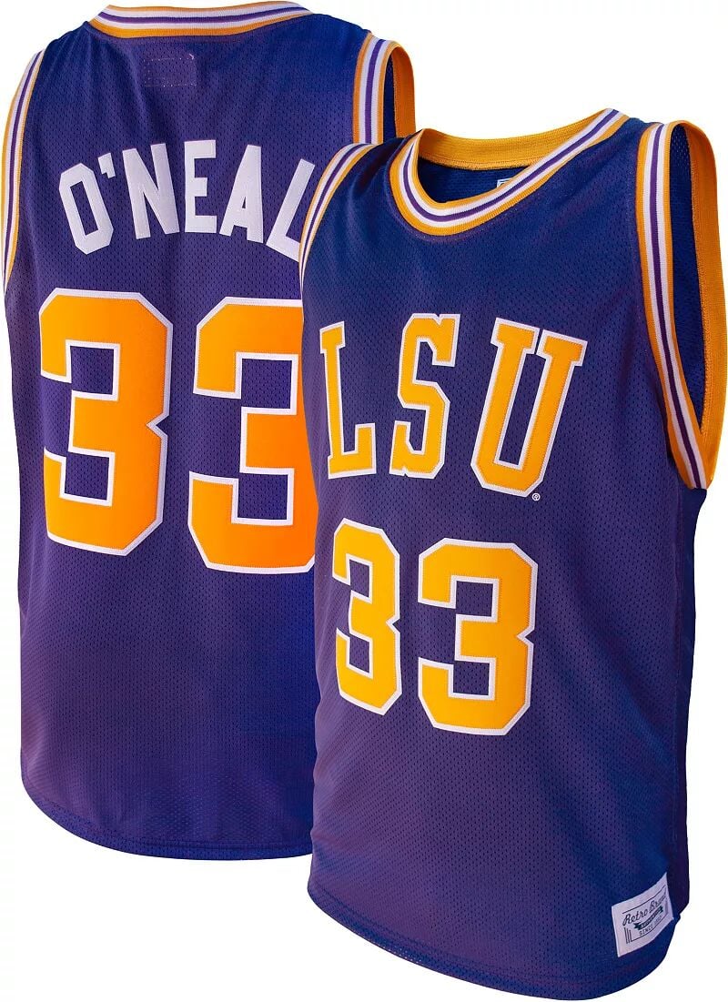 

Оригинальная Мужская Retro Brand Баскетбольная майка Shaquille O'Neal LSU Tigers #33 фиолетового цвета в стиле ретро