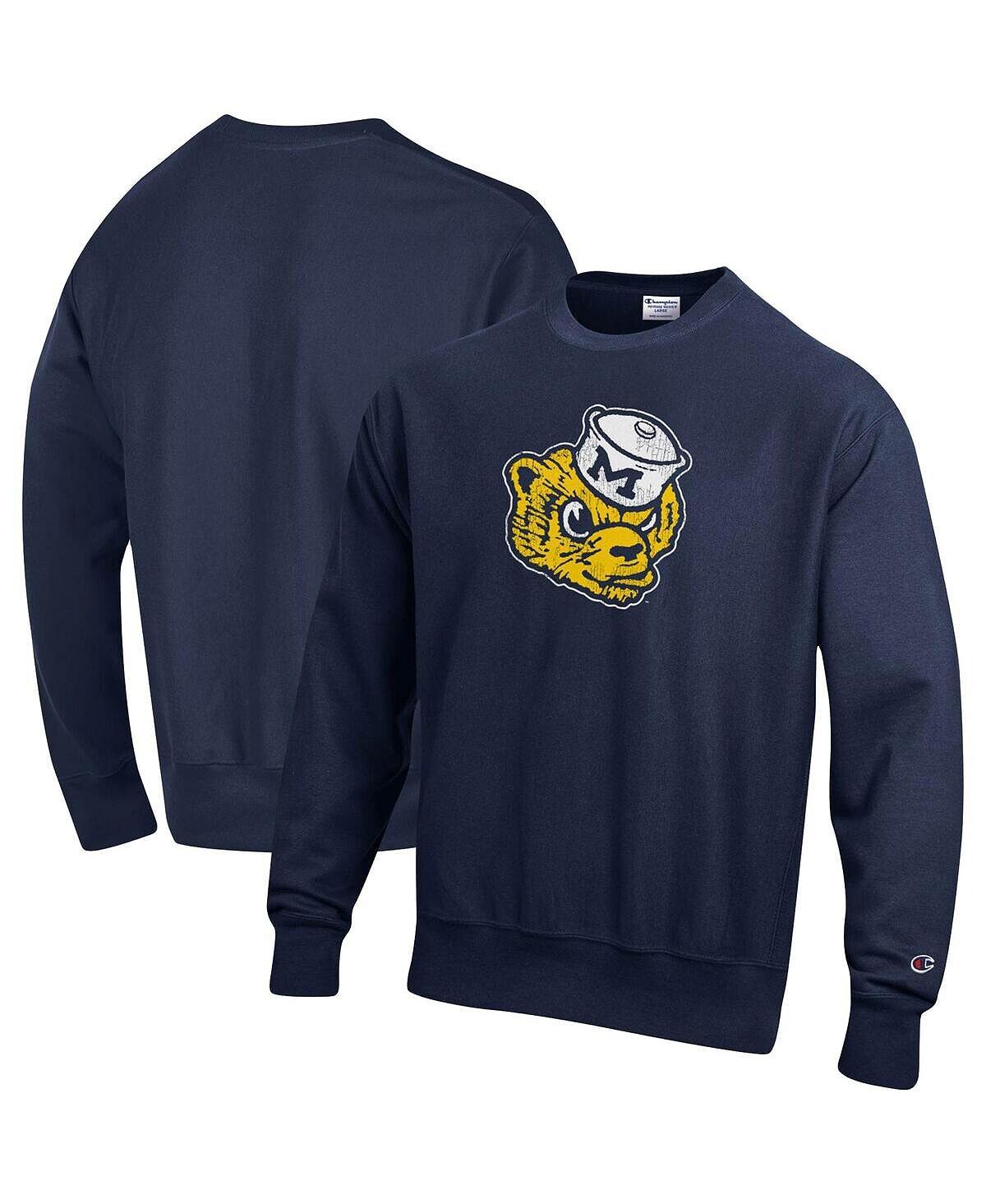 

Мужской темно-синий пуловер с логотипом обратного переплетения Michigan Wolverines Vault Logo Champion