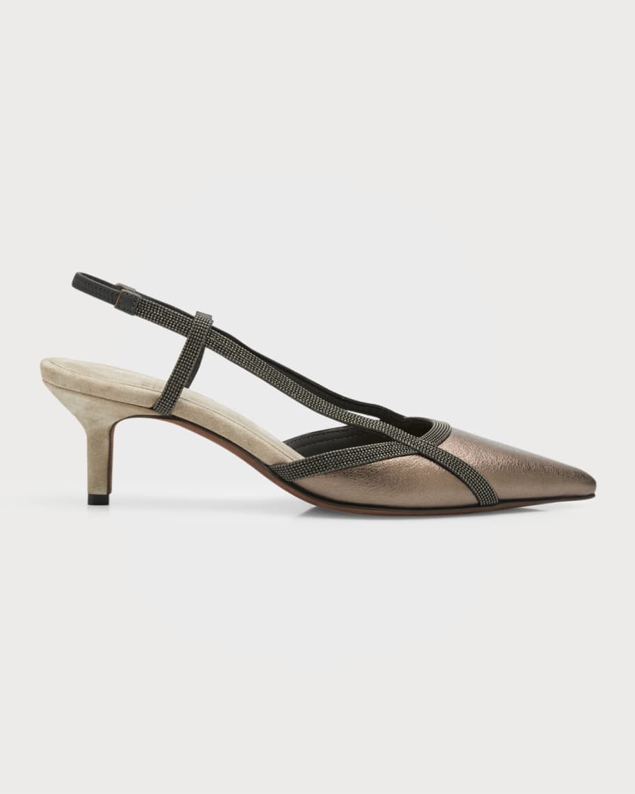 

Металлизированные туфли-лодочки Monili Kitten-Heel с ремешком на пятке Brunello Cucinelli