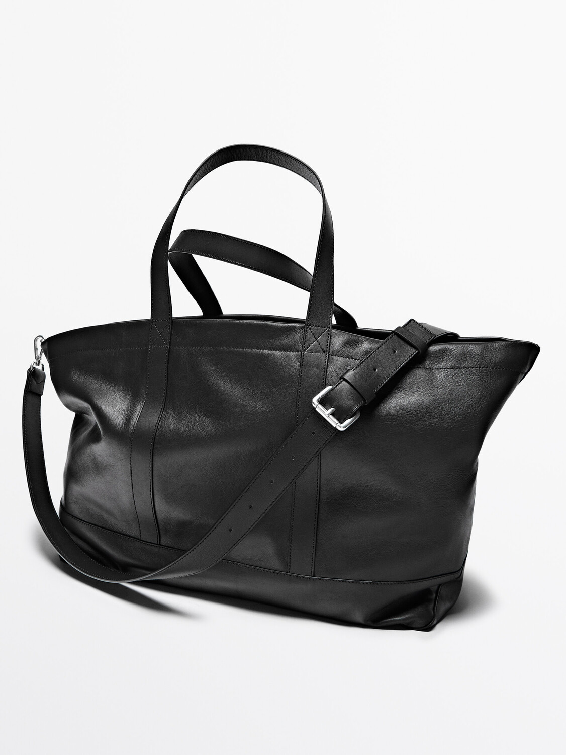 

Дорожная сумка из кожи наппа Massimo Dutti, черный