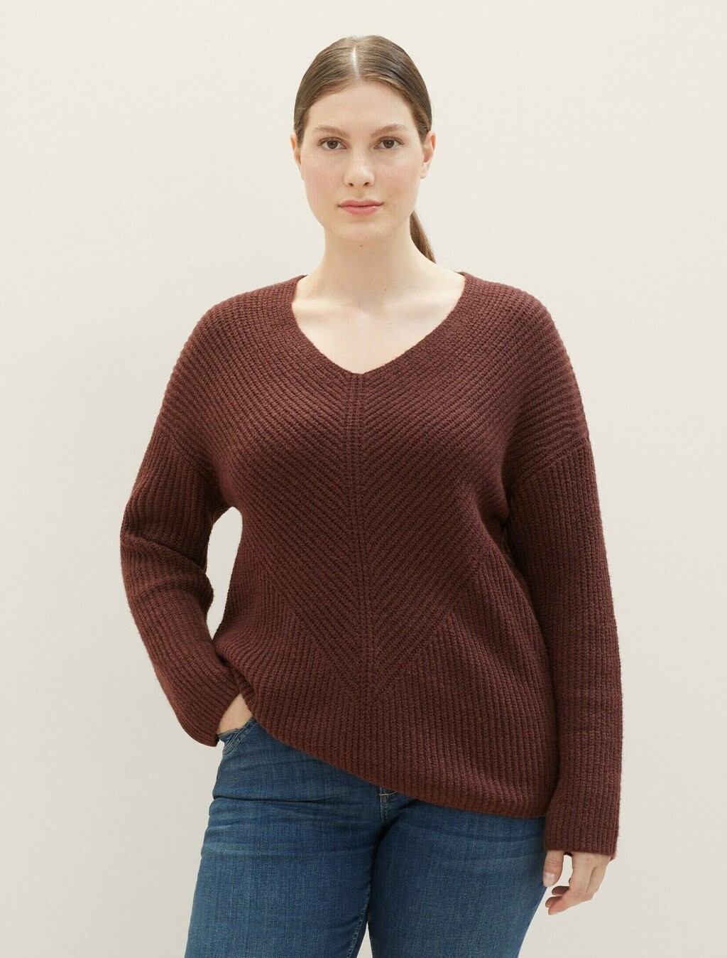 

Свитшот TOM TAILOR MIT V AUSSCHNITT, цвет raisin melange