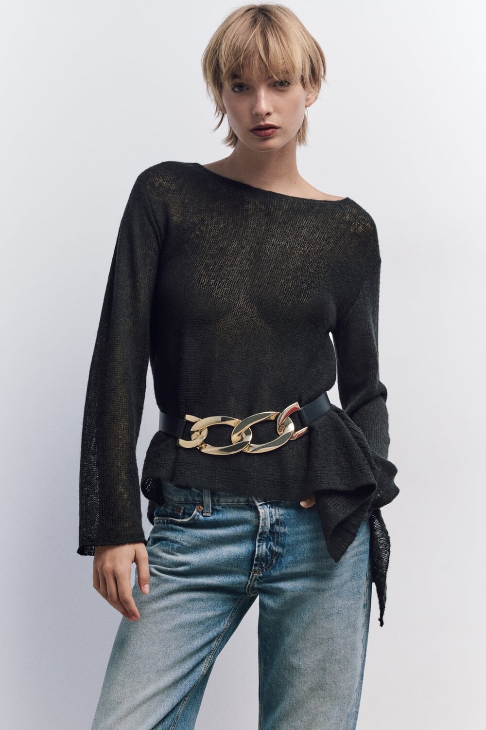 

Ремень с пряжкой-цепочкой ZARA, черный