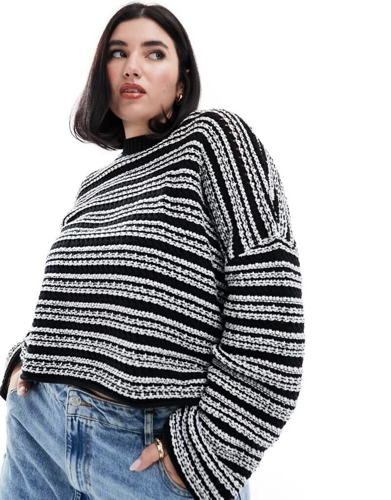 

Укороченный полосатый джемпер с круглым вырезом ASOS DESIGN Curve, Серый