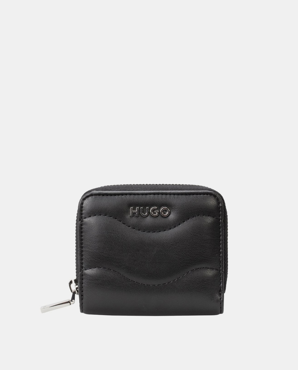Черный стеганый кошелек Lizzie среднего размера с логотипом в тон и молнией Hugo, черный стеганый рюкзак с логотипом moschino черный
