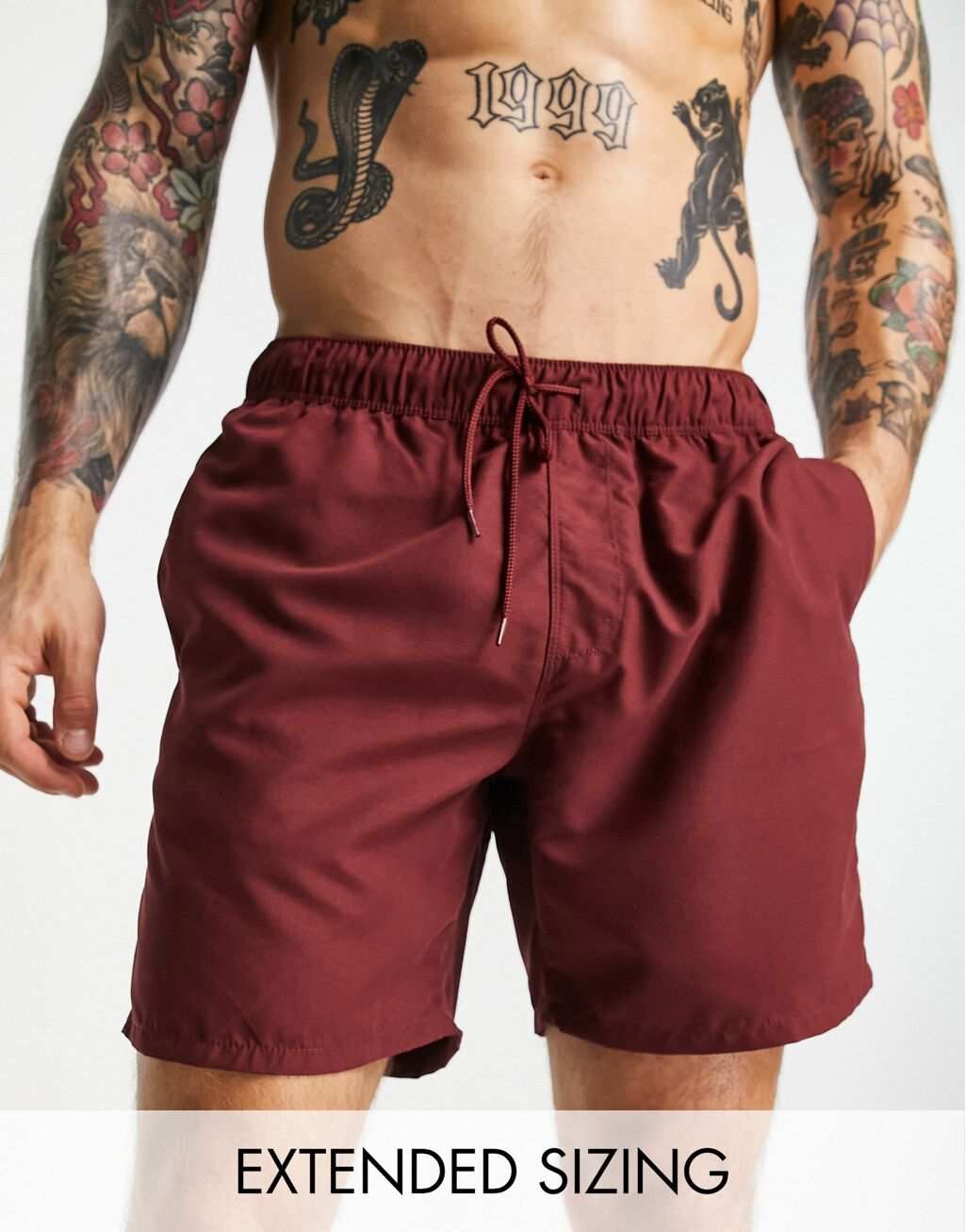 

Бордовые шорты для плавания средней длины ASOS DESIGN