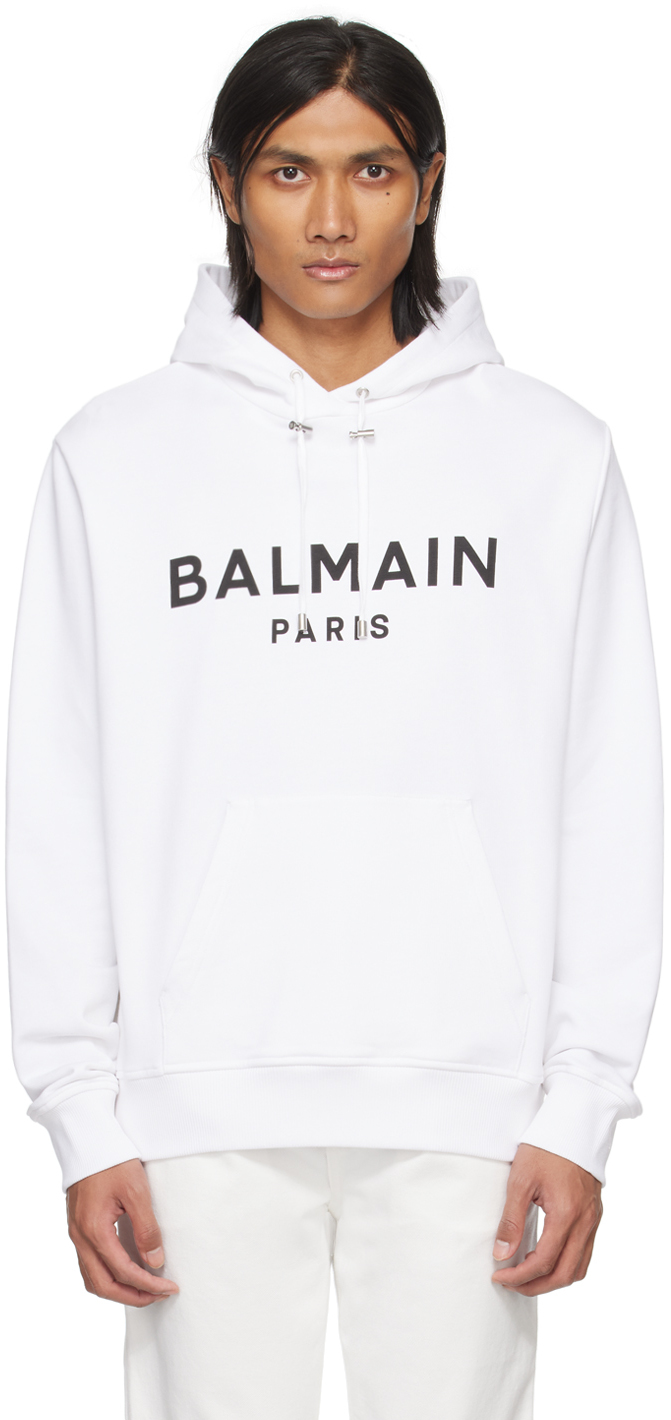 

Белый худи с принтом Balmain