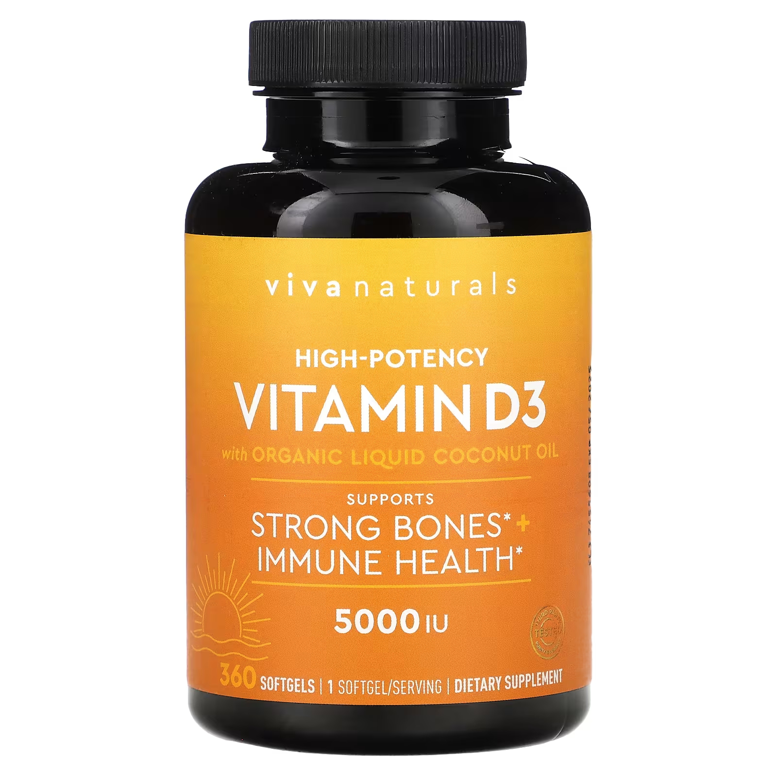 цена Витамин D3 Viva Naturals с органическим жидким кокосовым маслом, 360 мягких таблеток